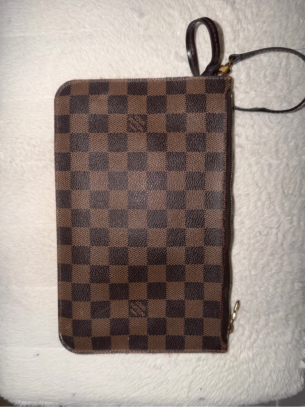 Damier Print Wristlet Clutch - Brown Checkered